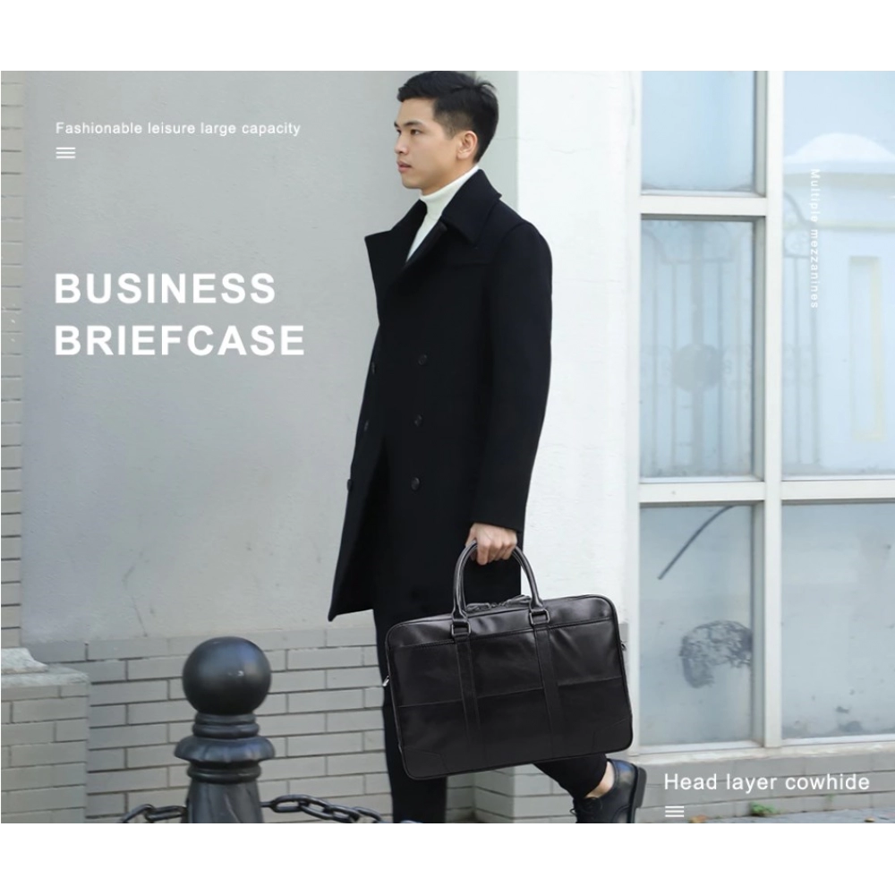 Genuine Leather Business Bag15.6" Laptop Tote Briefcases Office Messenger Crossbody Bags Shoulder Handbags for Documents