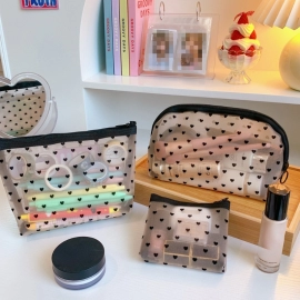 Women Travel Toiletry Wash Makeup Bag Storage Case New Zipper Make Up Bags Fashion Black Dot Transparent Mesh Cosmetic Bag