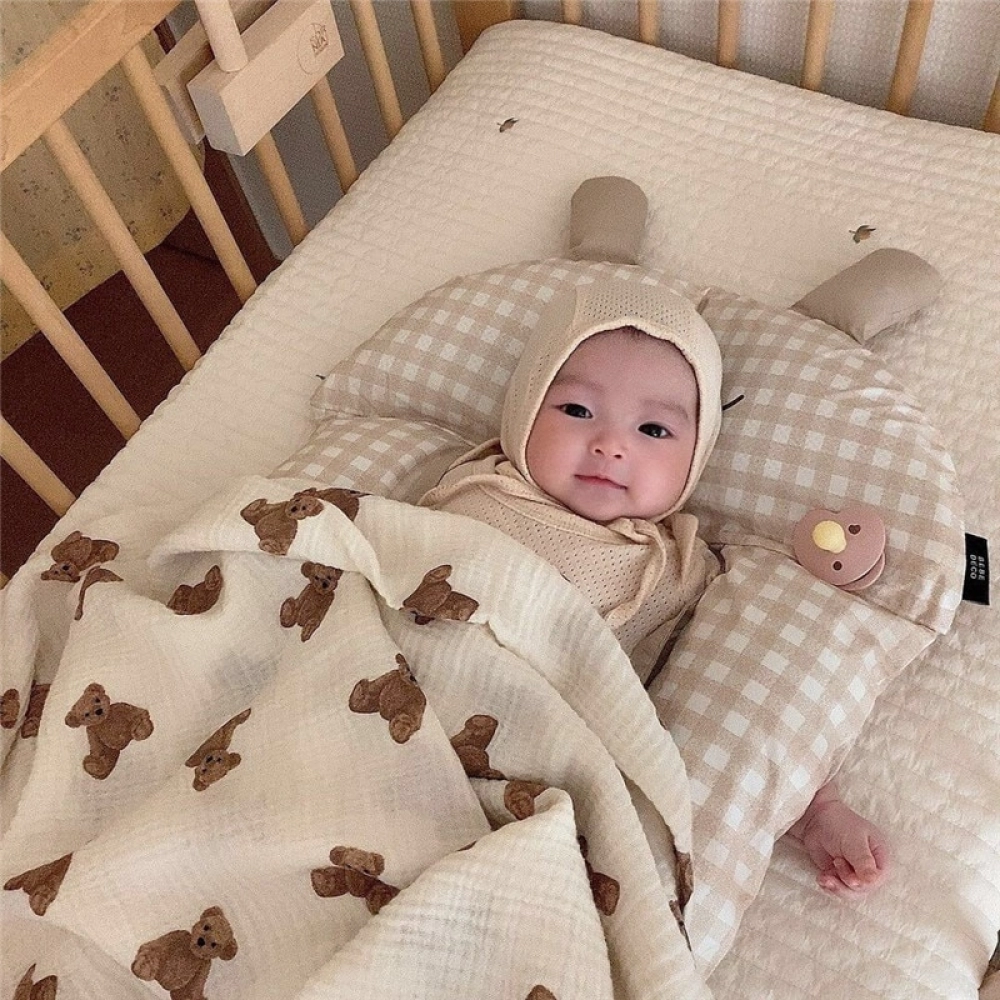 2 Layers Baby Blankets Bear Print Cotton Gauze  Swaddle Wrap Newborn Infant Girls Boys Bedding Sleeping Blanket Accessory