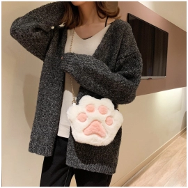 Cute Bear Paw Girls Chain Zipper Shoulder Bag Lovely Children's Soft Plush Coin Purse Boys Accessories Small Crossbody Bags