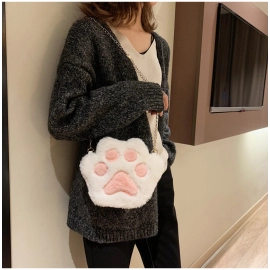Cute Bear Paw Girls Chain Zipper Shoulder Bag Lovely Children's Soft Plush Coin Purse Boys Accessories Small Crossbody Bags