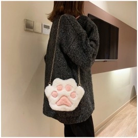 Cute Bear Paw Girls Chain Zipper Shoulder Bag Lovely Children's Soft Plush Coin Purse Boys Accessories Small Crossbody Bags
